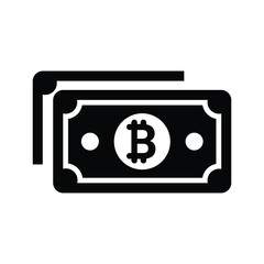Bitcoin, cash, money icon. Black vector graphics.