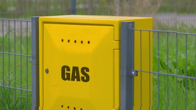 Gas Meter Box in a residential area in 4k slow motion 60fps