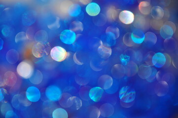 Blue bokeh abstract background.Abstract blurred colorful circles on blue background.Element of design.Summer Pool Party Background
