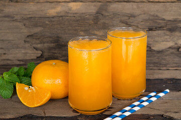 Orange juice fruit smoothies yogurt drink yellow healthy delicious taste in a glass slush for...