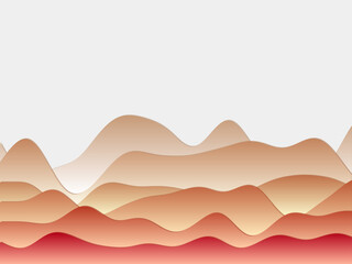Abstract mountains background. Curved layers in peach colors. Papercut style hills. Stylish vector illustration.
