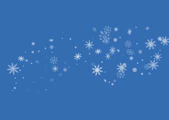White delicate openwork snowflakes are scattered on a blue background. Festive background, postcard design, wallpaper