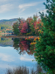 Colorful fall foliage landscape reflecting in pond