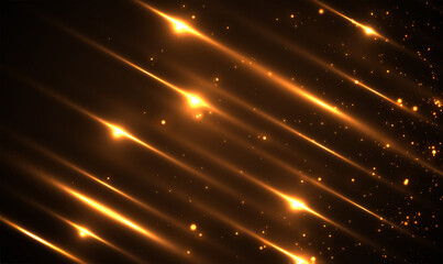 Fototapeta na wymiar Stylish golden light effect. Abstract laser beams of light. Chaotic neon rays of light. Flying magical dust. Vector design abstract, science, futuristic, energy, digital technology concept. Vector