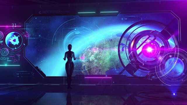 Sci Fi story about a robot exploring the Earth, 3D render.