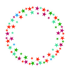 Fototapeta na wymiar Round Frame Made Of Multicolored Stars On White Background