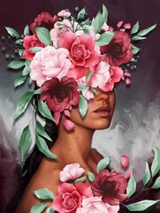 woman with roses - obrazy, fototapety, plakaty