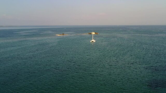 Lagoon with catamaran north of Levkas, Greece