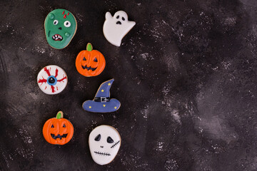 halloween cookies on dark background