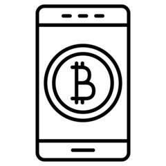The bitcoin symbol on the smartphone screen. Electronic payment with cryptocurrency. Icon, vector, outline, isolated, 48 pixel.