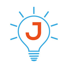 Idea Logo. J letter logo with electric bulb vector