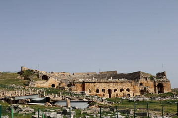 Fototapeta premium view to the ruins of theater in ancient Hierapolis city, Turkey