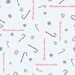 Vector White Snowflakes with text and sugar cane background pattern