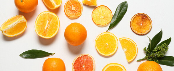Fototapeta na wymiar Fresh oranges on white background