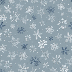 Vector Grey Snowflakes in the evening sky background pattern