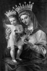 Fototapeta na wymiar ROME, ITALY - AUGUST 29, 2021: The painting of Madonna (Madonna del Buon Rimedio) in Neo-Bysantine style in the church Basilica di San Crisogono by Giovanni Battista Conti (1944).