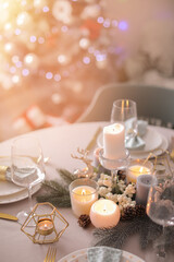 Beautiful table setting with Christmas decor in room