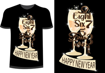 |Happy new year counting design t-shirts | Black and White t-shirt