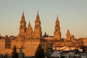 Beautiful view of Santiago de Compostela Cathedral at sunset. It is a UNESCO World Heritage Site...