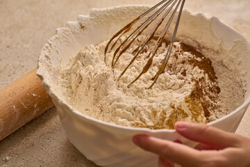 mixing mix for christmas gingerbread man cooking dough mix