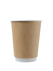 Disposable paper cup on a white background, close-up