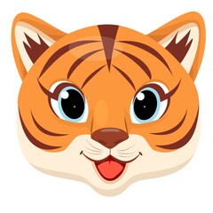 The head of a cute little tiger cub. Vector flat illustration