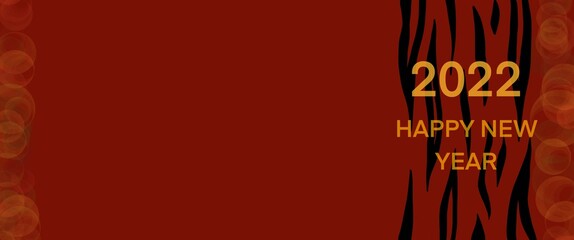 Red postcard banner with the new 2022 year with gold letters. Tiger.