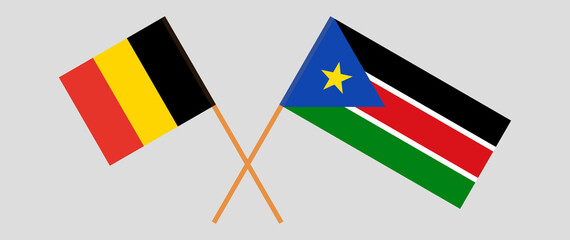 Crossed flags of Belgium and South Sudan. Official colors. Correct proportion