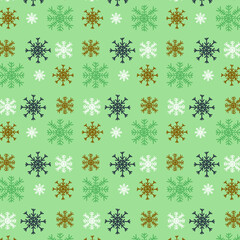 Green Vintage retro Christmas pattern hand drawn snow flake set