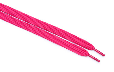 Pink shoe laces on white background