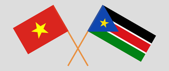 Crossed flags of Vietnam and South Sudan. Official colors. Correct proportion