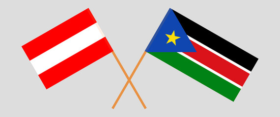 Crossed flags of Austria and South Sudan. Official colors. Correct proportion