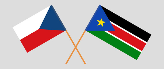 Crossed flags of Czech Republic and South Sudan. Official colors. Correct proportion