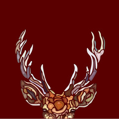 Deer abstraction psychedelic on a burgundy background