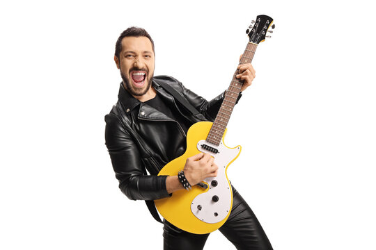 Excited Young Man Playing An Electric Guitar