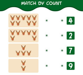 Match by count of cartoon reindeer. Match and count game. Educational game for pre shool years kids and toddlers