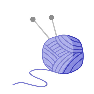 Ball of wool and thread with knitting needles. Hobby handmade. Needlecraft and needlework. Cartoon illustration isolated on white