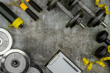 workout concept with grip cast iron olympic weight plates