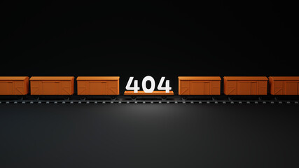 404, page not found on orange train cars. 3d illustration