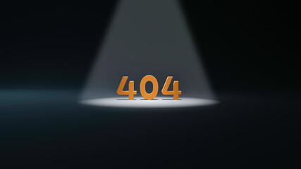 404, page not found on a black background, under the light of a lantern. 3d illustration
