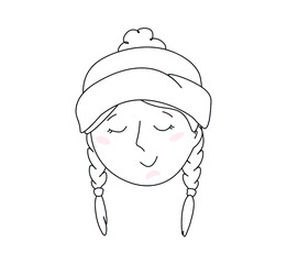 Vector image. The character is a snow maiden in a minimalist doodle style with red cheeks.