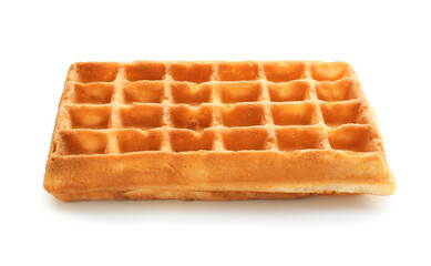 Delicious Belgian waffle on white background