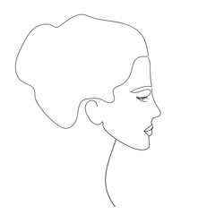 Abstract portrait of a woman drawn with a single line on a white background. Modern minimalistic style. An artistic line. Girl's profile