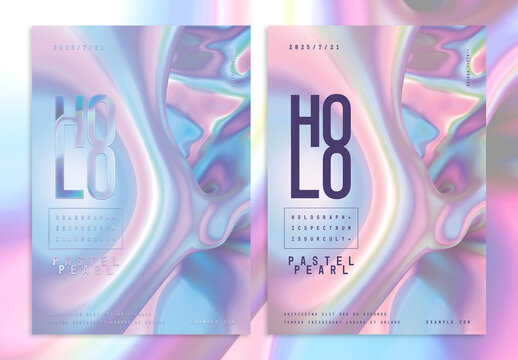 Trendy Poster Layout with Colorful Holographic Gradient Abstract Background