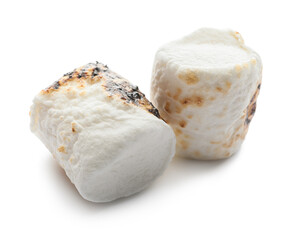 Tasty grilled marshmallow on white background