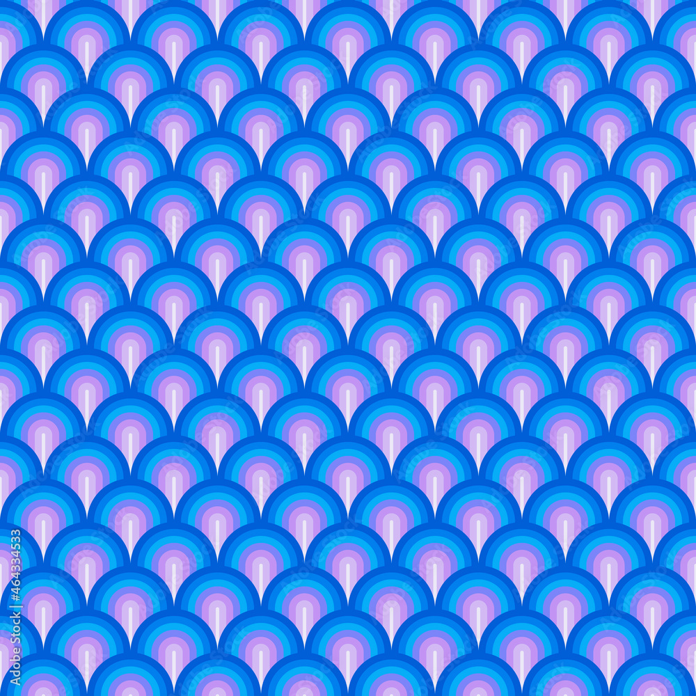 Poster Abstract blue arches. Vector with rounded striped shapes, one row overlapping the next. Seamless pattern with decorative elements.