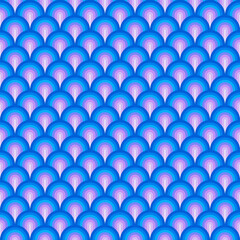 Abstract blue arches. Vector with rounded striped shapes, one row overlapping the next. Seamless pattern with decorative elements.