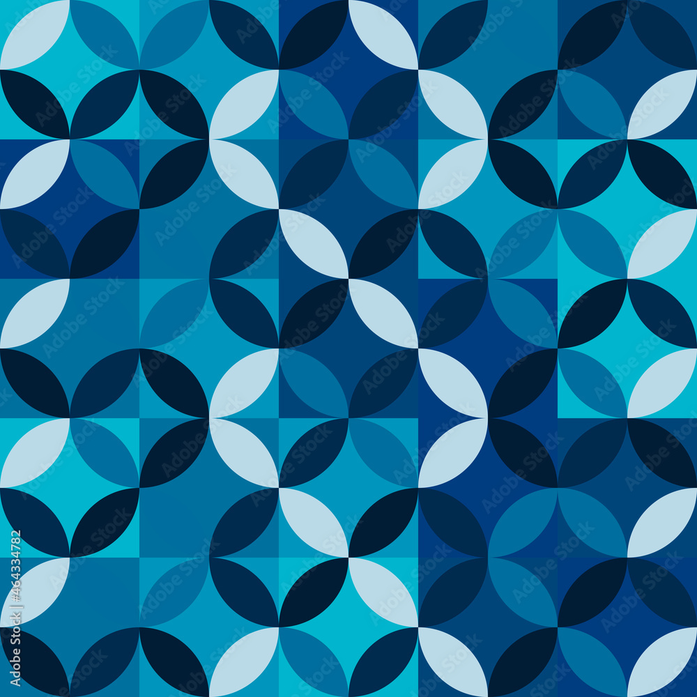 Poster Blue abstract petals and blue tiles. Vector simple pattern. Decorative and abstract background.