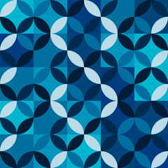 Blue abstract petals and blue tiles. Vector simple pattern. Decorative and abstract background.