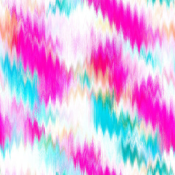 Wavy summer dip dye boho background. Wet ombre color blend for beach swimwear, trendy fashion print. Dripping paint digital fluid watercolor meelt effect. High resolution seamless pattern material.
